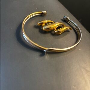 Gold and Silver Open Cuff Bracelet and gold slide pendant